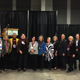 2018 Fellows Induction L-R: Fellows Karen Agee, Rusell Hodges, Johanna Dvorak, Saundra McGuire; Fellows Inductees Janet Norton, Sonya Armstrong, and Jackie Harris; Fellows Linda Thompson, Karen Patty-Graham, Jack Truschel, Jane Neuberger, Patrick Saxon, and Norman Stahl
